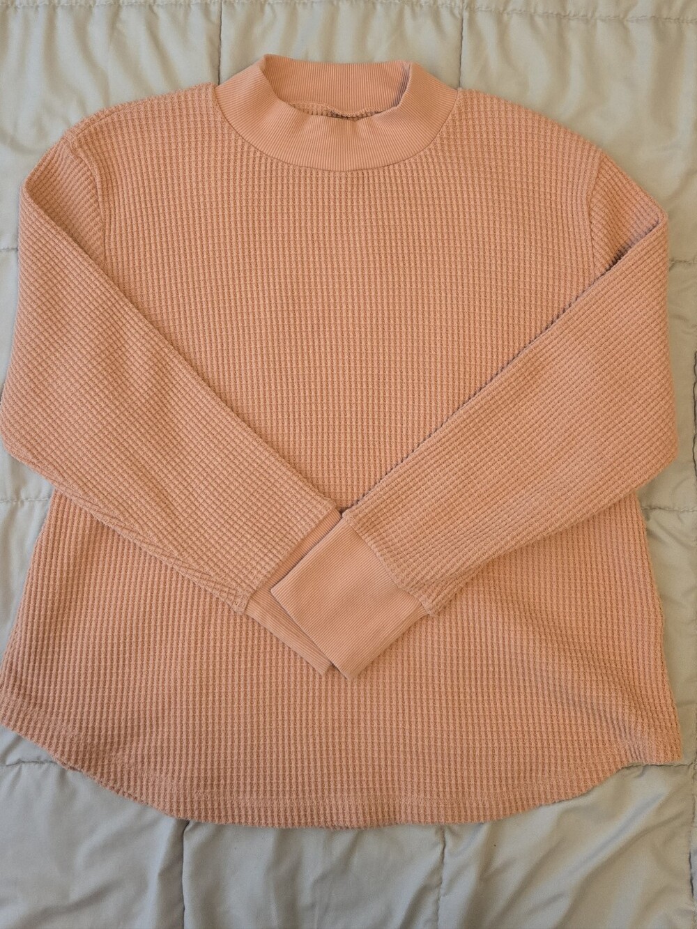 Madewell Soft Peach Waffle Knit Mock Neck Sweater